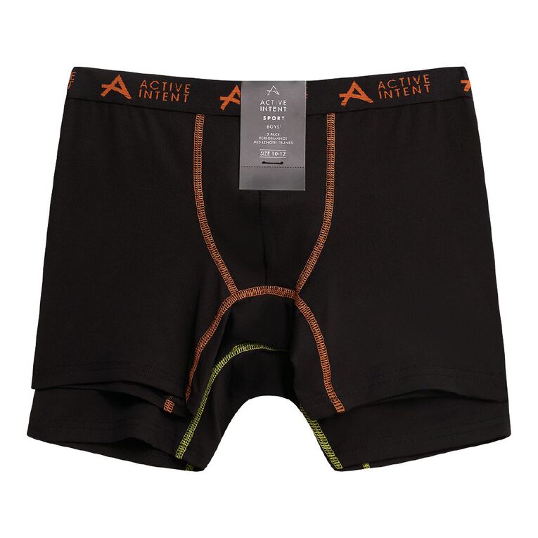 Active Intent Boys' Performance Full Mesh Mid Length Trunks 2 Pack, Black, hi-res