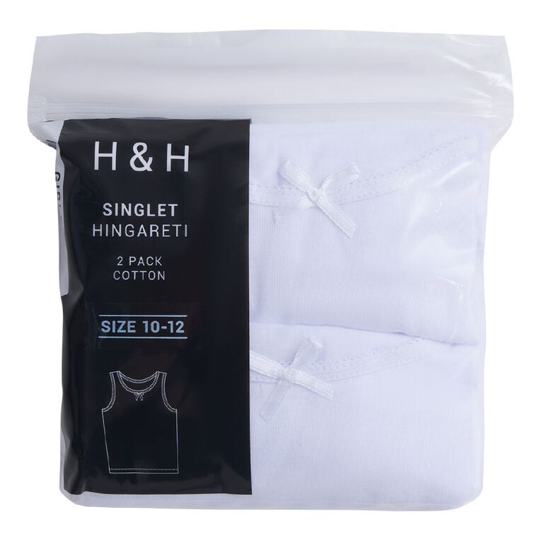 H&H Girls' Singlet 2 Pack, White, hi-res