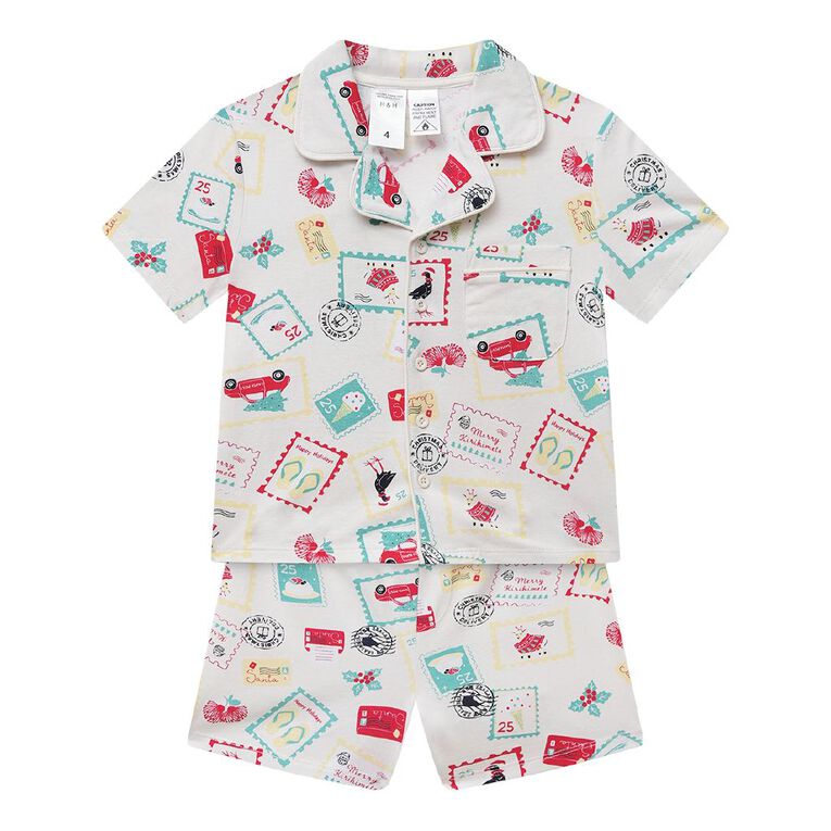 H&H Boys' Christmas Button Through Pyjama Set, Cream, hi-res