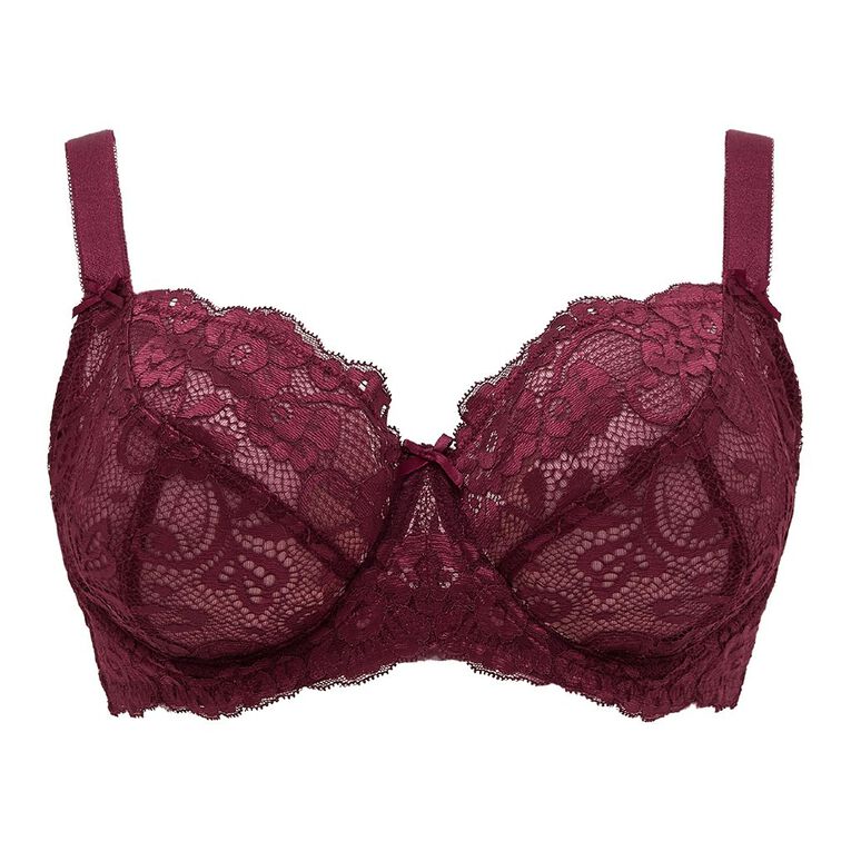 H&H Women's Ivy Lace Full Cup Bra, Red Dark, hi-res