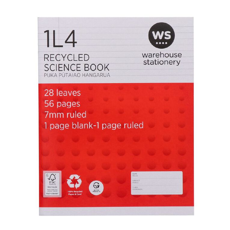 WS Exercise Book 1L4 7mm Ruled Nature 28 Leaf Red Mid, , hi-res