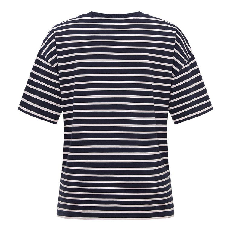 H&H Women's Oversized Boyfriend Stripe Tee, Navy, hi-res
