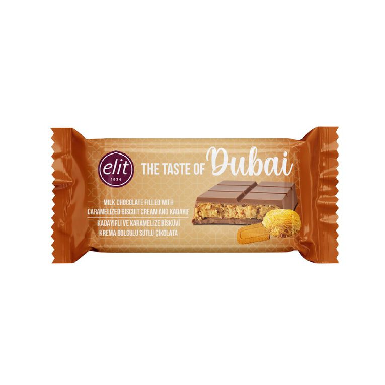 Elit Dubai Milk Chocolate Filled With Caramelised Biscuit Cream 90g, , hi-res