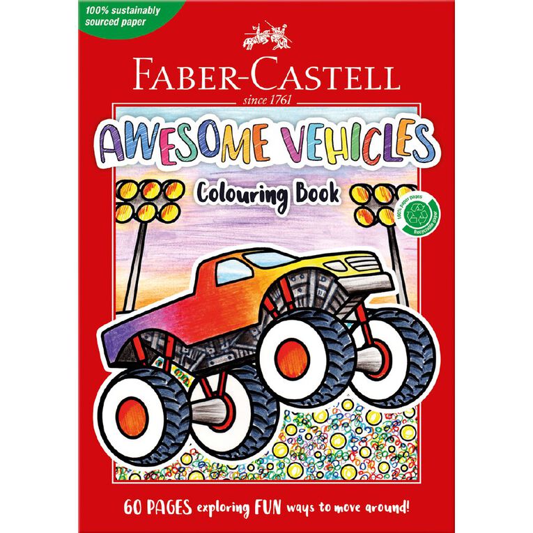 Faber-Castell Awesome Vehicles Colouring Book 60 Pages, , hi-res