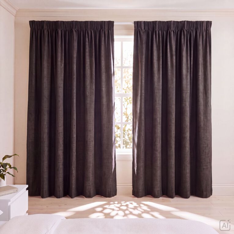 Living & Co Luxe Curtains Brown Mid 230-330cm Wide/220cm Drop, , hi-res