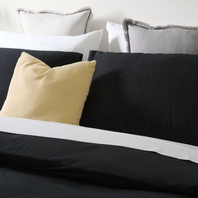 Maison d'Or Duvet Cover Set Luxury Waffle Black Queen, , hi-res