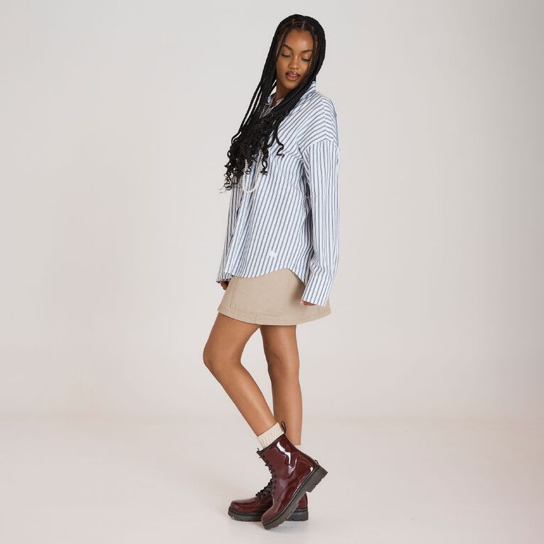BRDRLESS Drew Tie Waist Shirt, White/Navy, hi-res