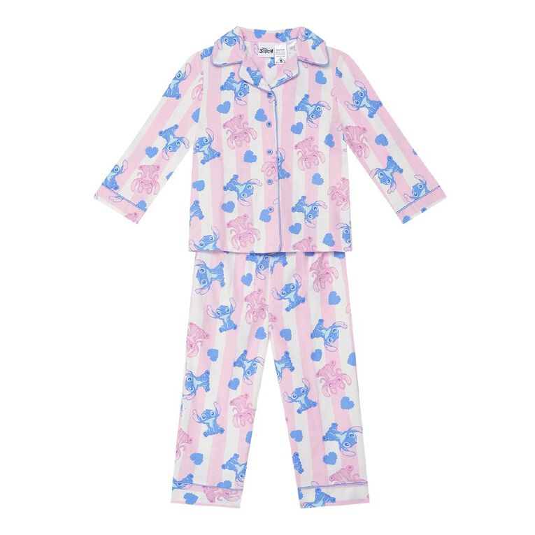 Stitch Girls' Flannelette Button Up Pyjama Set, Pink Mid, hi-res