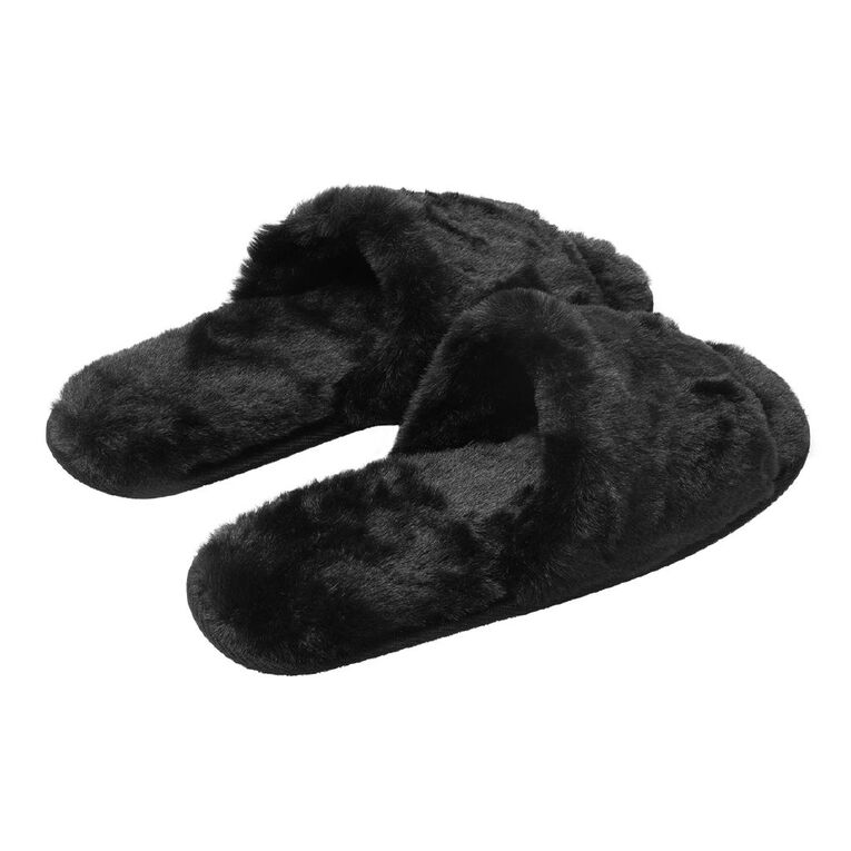 H&H Women's Strap Slippers, Black, hi-res