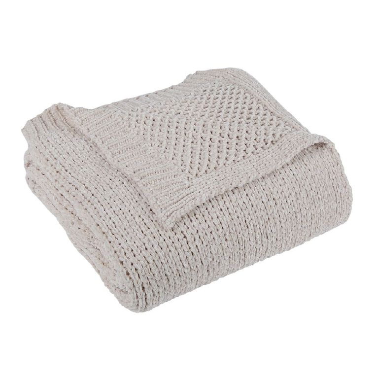 Living & Co Throw Chenille Natural 127cm x 152cm, , hi-res