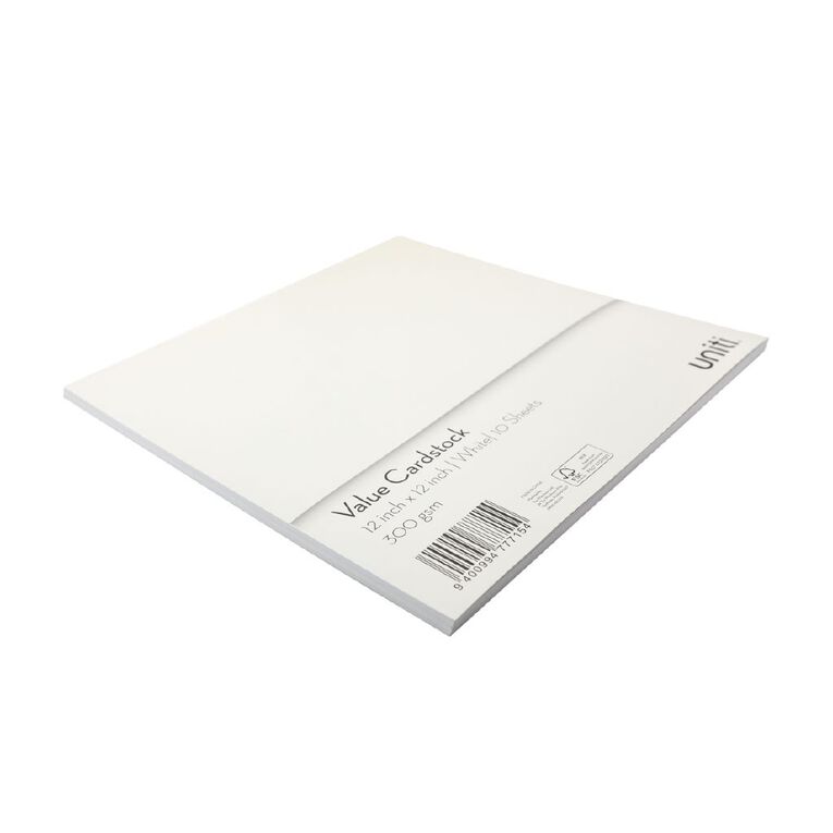 Uniti Value Cardstock 300gsm 10 Pack White 12in x 12in, , hi-res