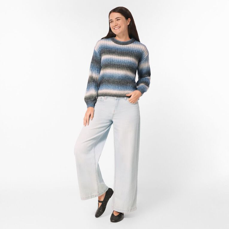 H&H Women's Billow Sleeve Ombre Stripe Knit Jumper, Blue, hi-res