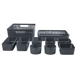 Living & Co 10 Piece Organiser Baskets Charcoal Grey