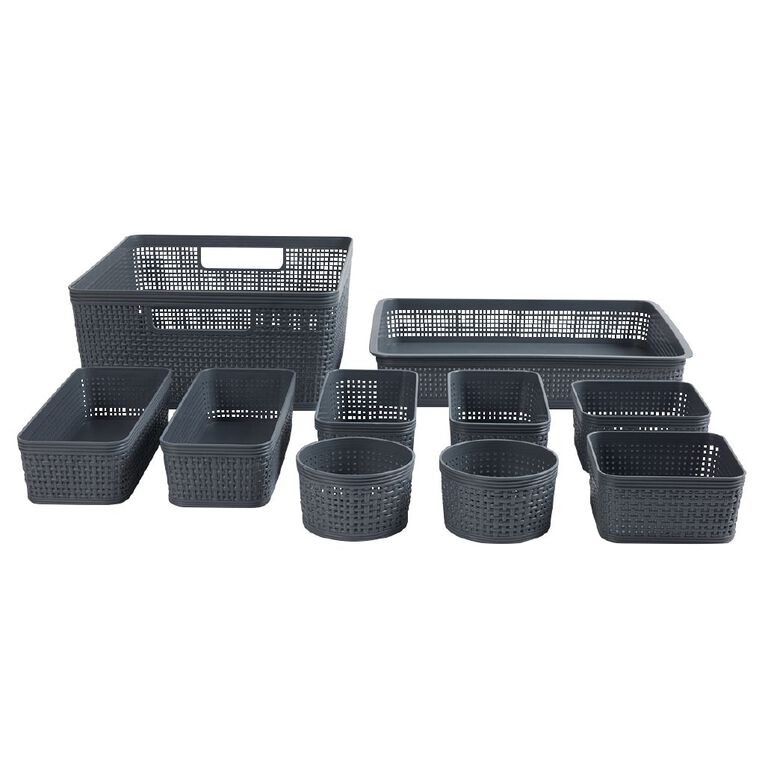 Living & Co 10 Piece Organiser Baskets Charcoal Grey, , hi-res