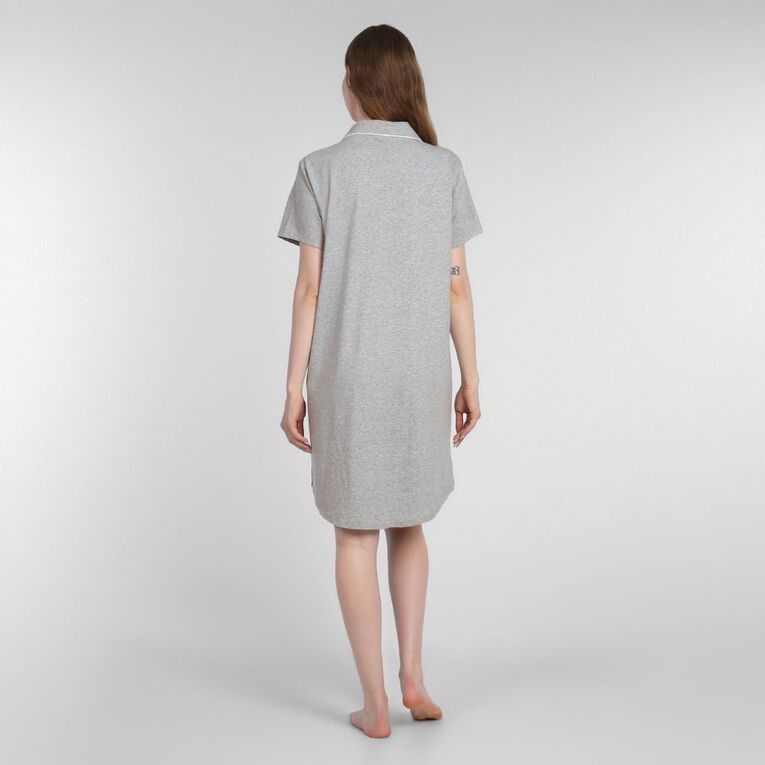 H&H Women's Knit Button Front Nightie, Grey Mid, hi-res