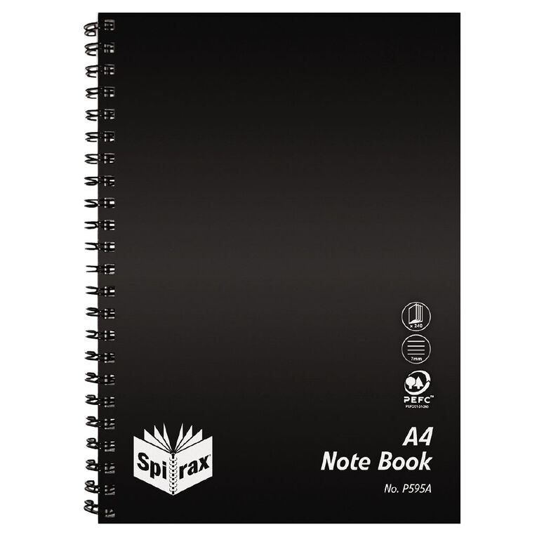 Spirax Notebook Spiral PP P595A 240 Pages Black A4, , hi-res