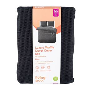 Living & Co Duvet Cover Set Luxury Waffle Black