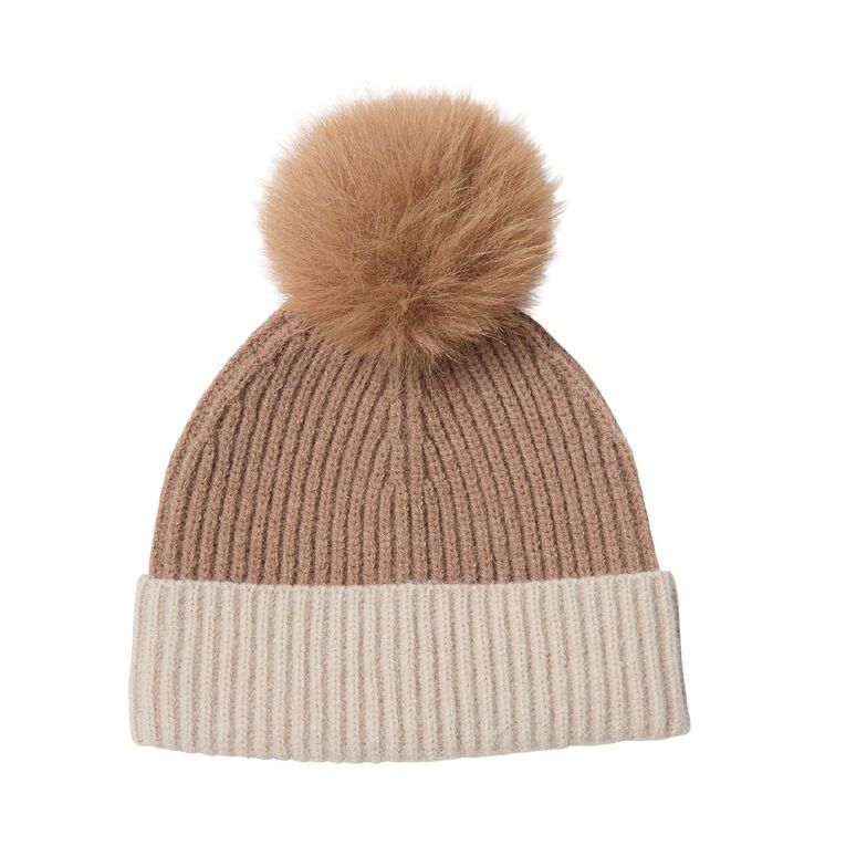 Young Original Kids Contrast Rib Beanie, Brown Light, hi-res