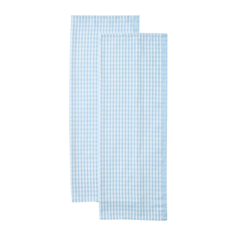 Living & Co Cotton Tea Towel XL Check Blue 2 Pack, , hi-res