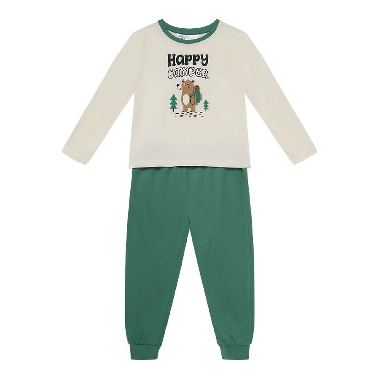 H&H Boy's Knit Longe Sleeve Pyjama Set, Green Mid, hi-res