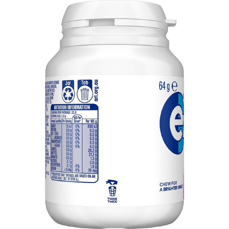 Extra White Bubblemint Chewing Gum SF Bottle 46 Piece 64g, , hi-res