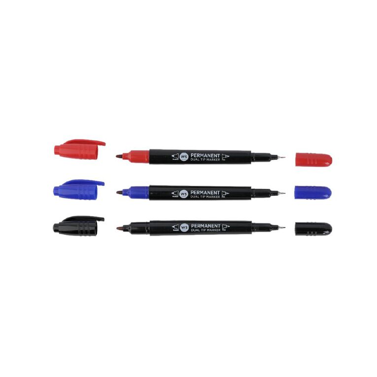 WS Permanent Marker Twin Tip 3 Pack, , hi-res
