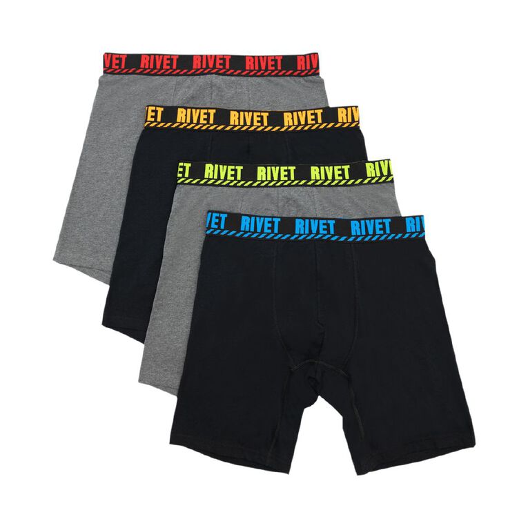 Rivet Men's Long Leg Trunks 4 Pack, Black/Grey, hi-res