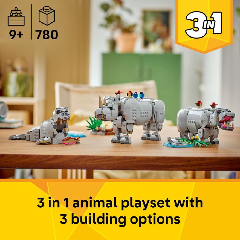 LEGO CREATOR Wild Animals Majestic Rhino With Birds 31171, , hi-res