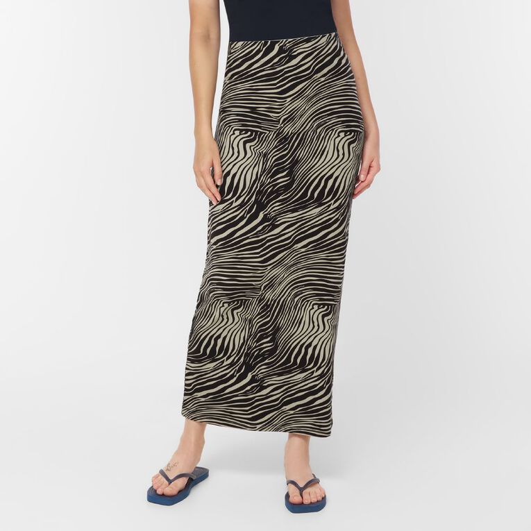 H&H Women's Contour Printed Maxi Skirt, Brown Dark, hi-res