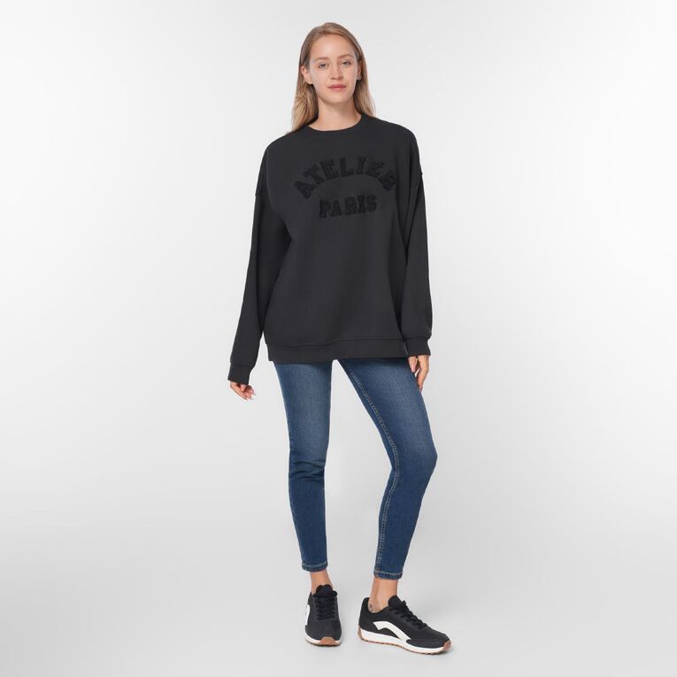 H&H Women's Long Sleeve Oversized Crew, Grey Dark, hi-res