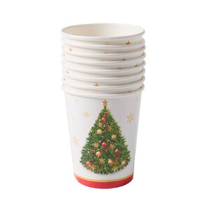 Wonderland Joyful Tidings Christmas Tree Paper Cups 8 Pack 250ml
