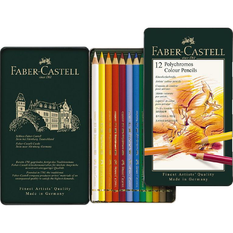 Faber-Castell Polychromos Colour Pencils Tin of 12 Assorted, , hi-res