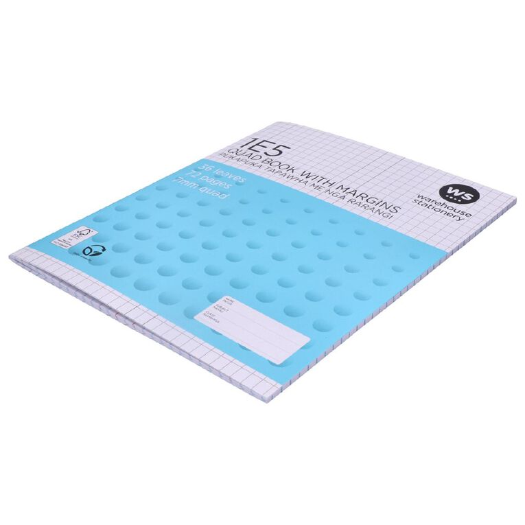 WS Exercise Book 1E5 7mm Quad 36 Leaf Plus Margin Blue Mid, , hi-res