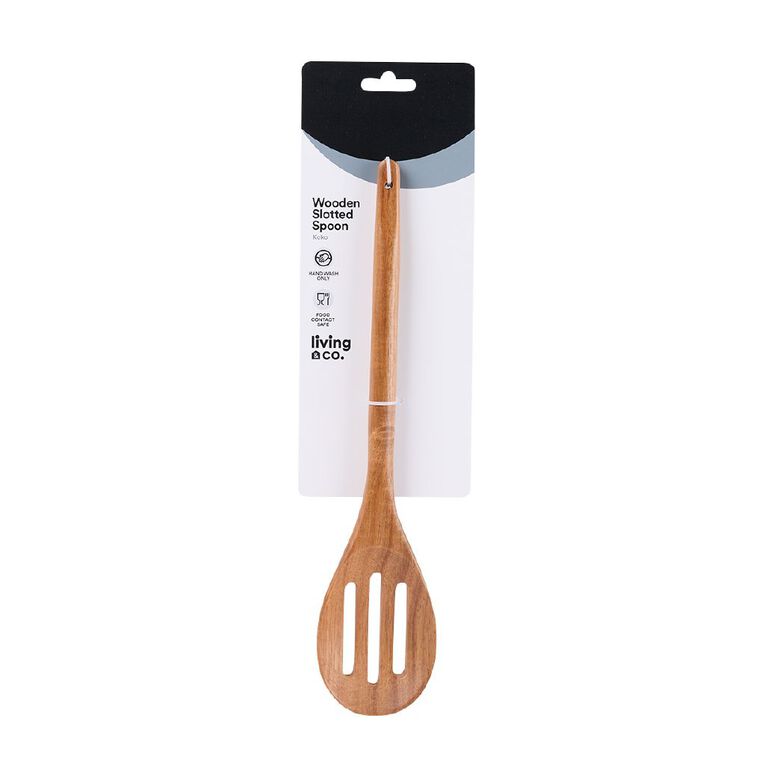 Living & Co Wooden Slotted Spoon Natural, , hi-res