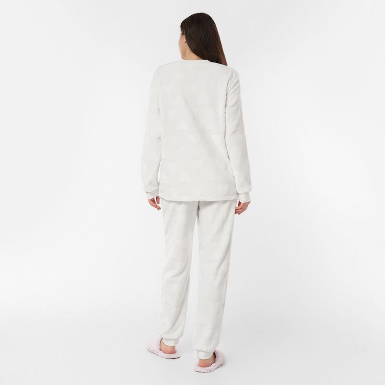 H&H Women's Coral Fleece Pyjama Set, White, hi-res