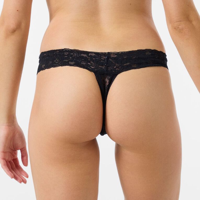 H&H Women's Poppy Lace G-String, Black, hi-res