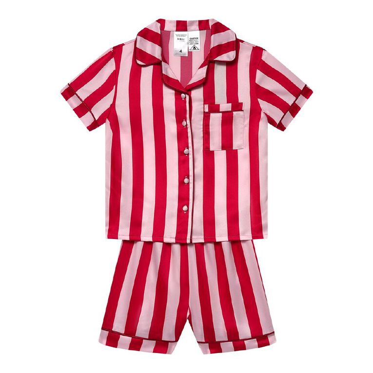 H&H Girls' Satin Button Up Pyjama Set, Red Mid, hi-res
