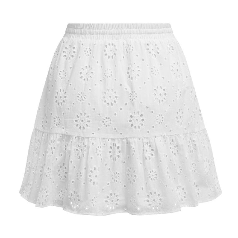 H&H Women's Broidery Tiered Mini Skirt, White, hi-res