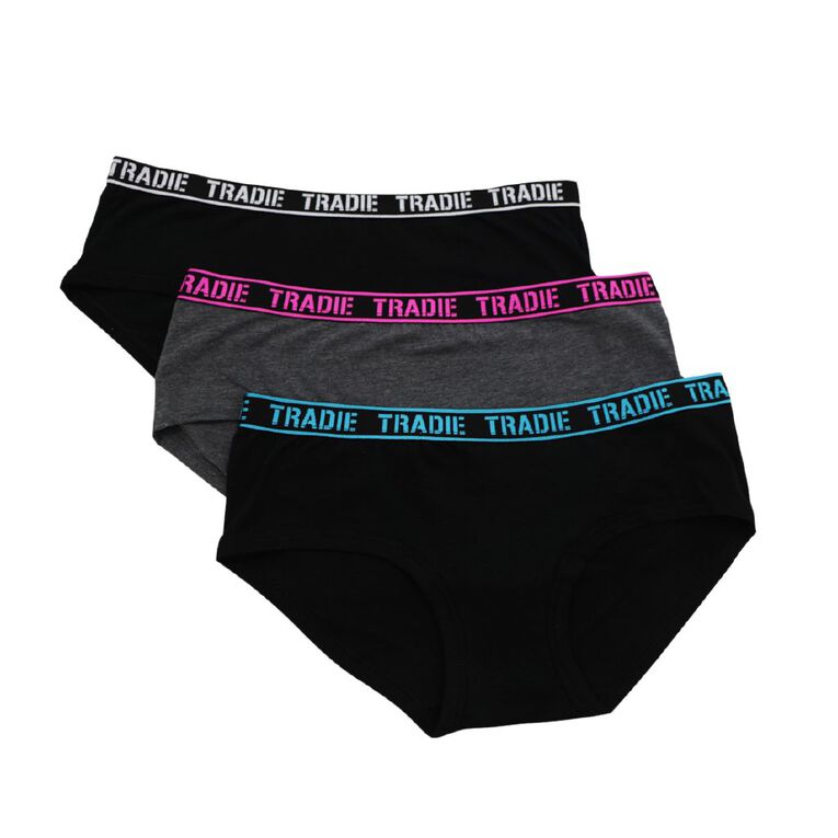 Tradie Women's Boyleg Briefs 3 Pack, Black S26 RHYTHM, hi-res