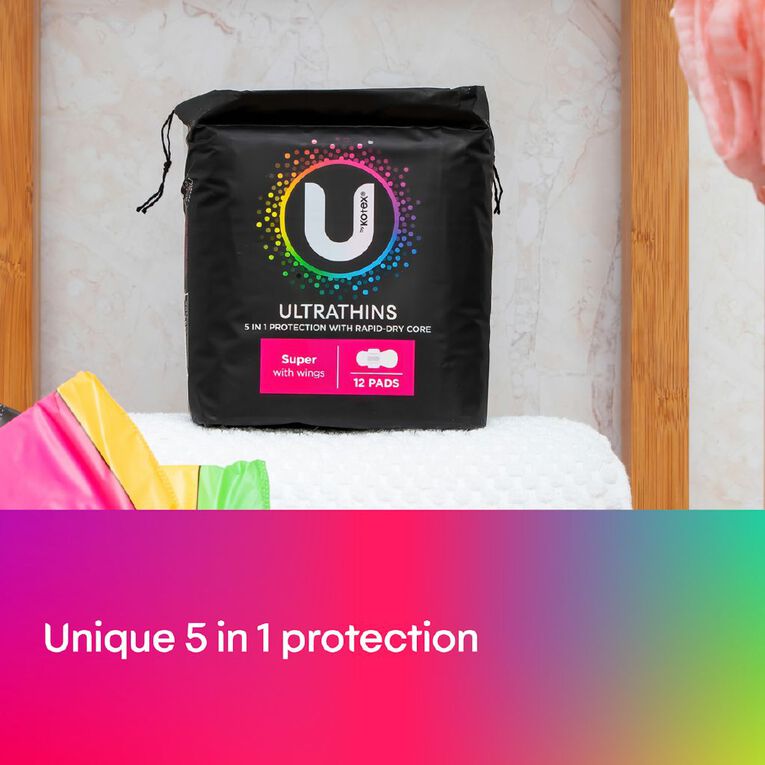 U By Kotex Ultra-thin Super Wings Pads 12 Pack, , hi-res