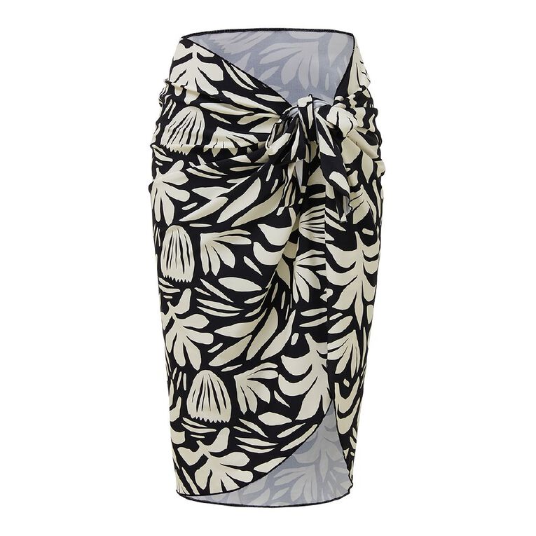 Active Intent Women's Knee Length Swim Sarong, Black/White, hi-res