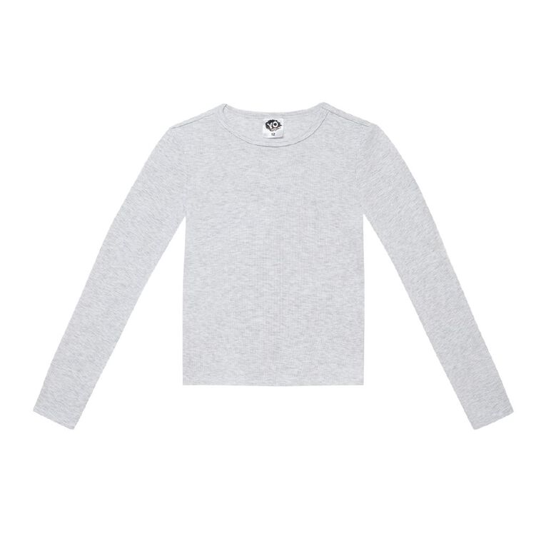 Young Original Long Sleeve Rib Crew Neck Top, Grey Light, hi-res
