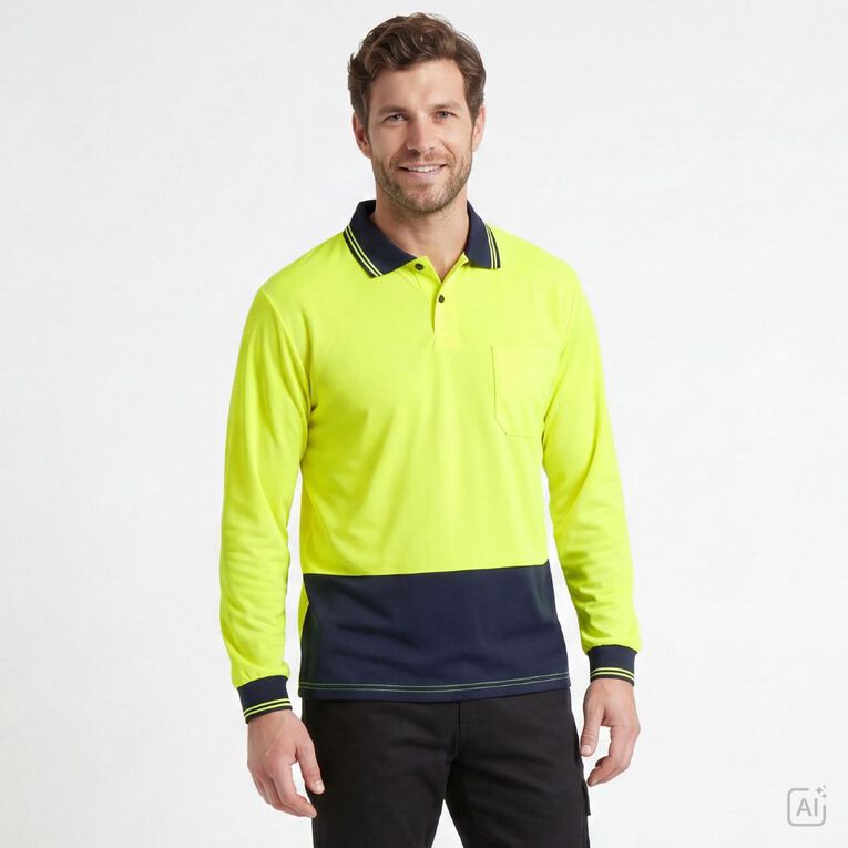 Rivet Men's Long Sleeve Polo, Yellow, hi-res