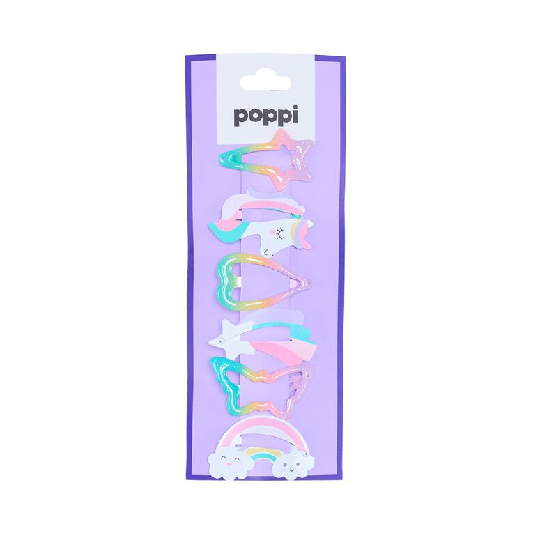 Poppi Unicorn Hair Clips 6 Pack, , hi-res