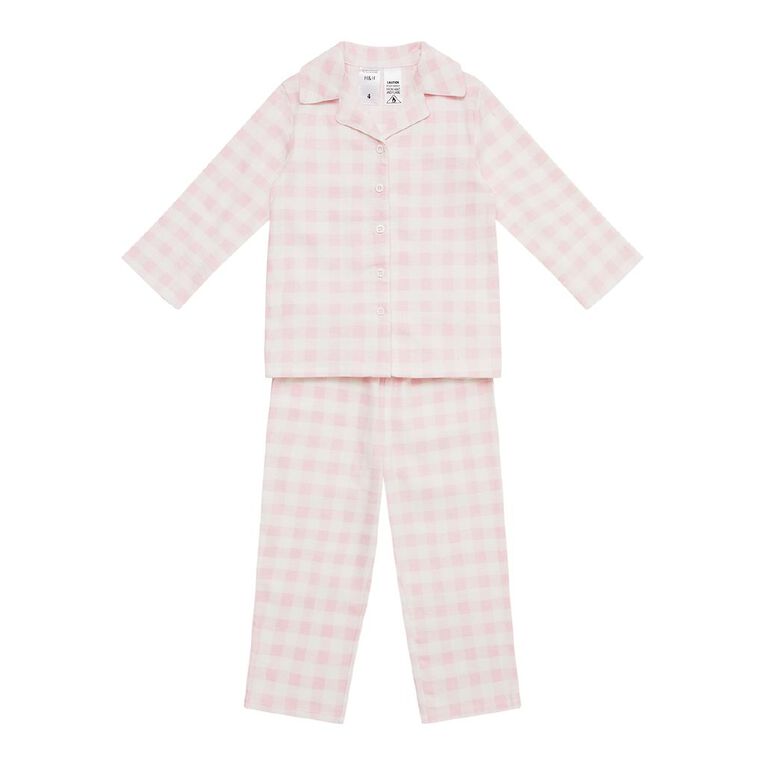 H&H Girls' Flannelette Button Up Pyjama Set, Pink Light, hi-res