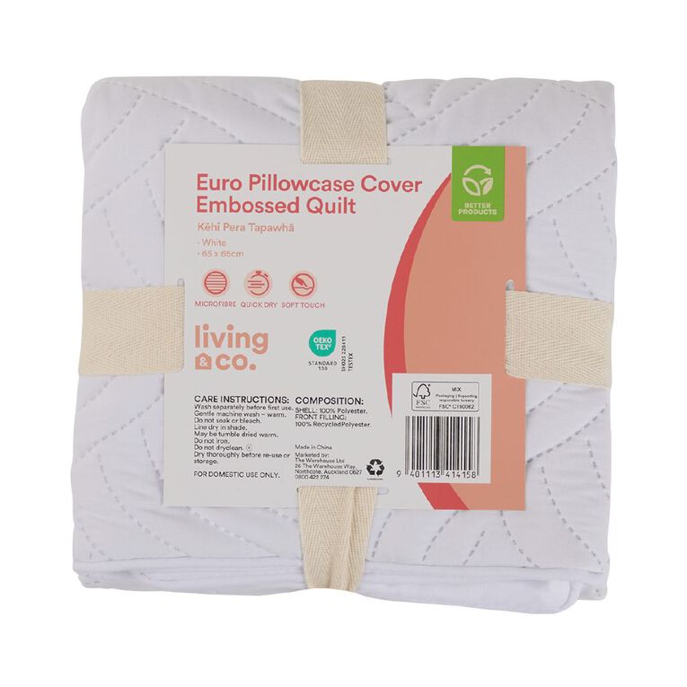 Living & Co Textured Microfibre Euro Pillowcase White 65cm x 65cm, , hi-res