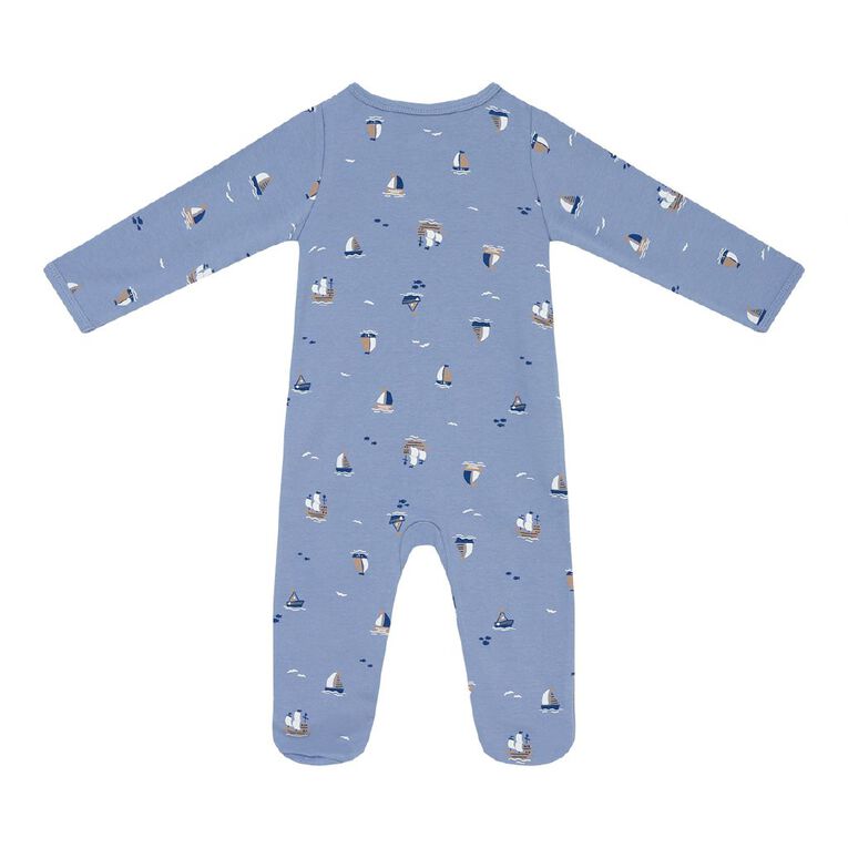 Young Original Babies' Zip-Thru Footed All-in-One, Blue Light BOATS, hi-res