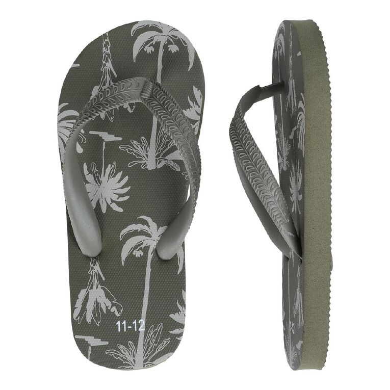 Young Original Senior Kids' Printed Jandals, Green Dark, hi-res