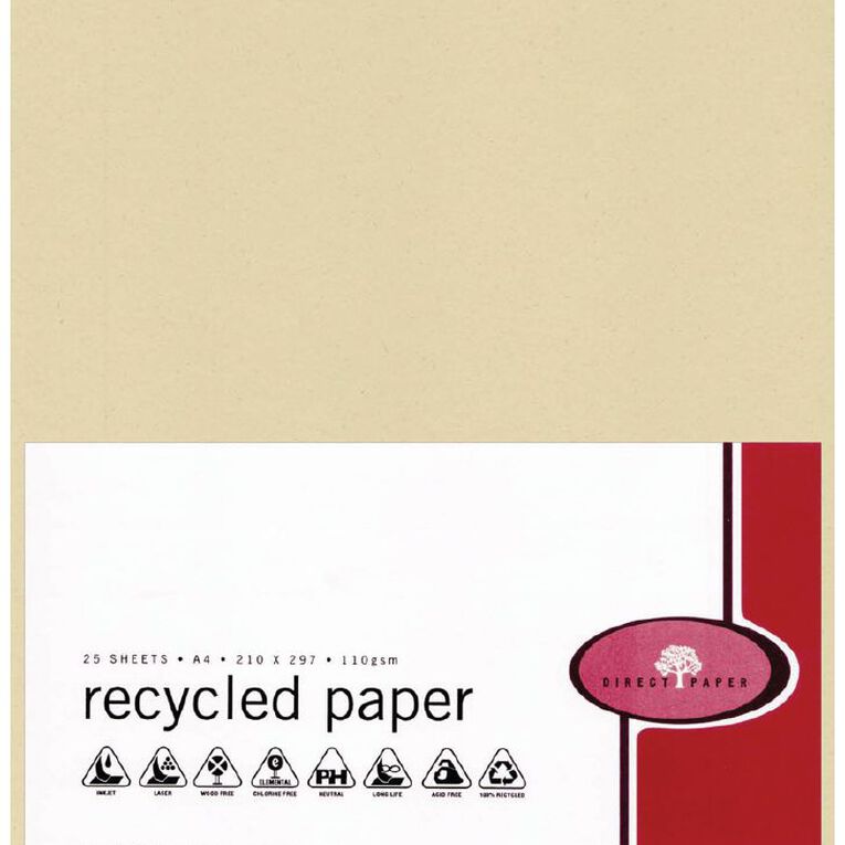 Direct Paper Recycled Paper 100gsm Beige A4 25 Pack, , hi-res