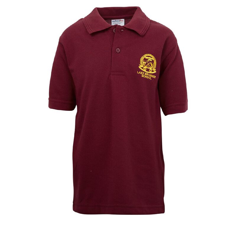 Schooltex Lake Brunner Short Sleeve Polo with Embroidery, Burgundy, hi-res